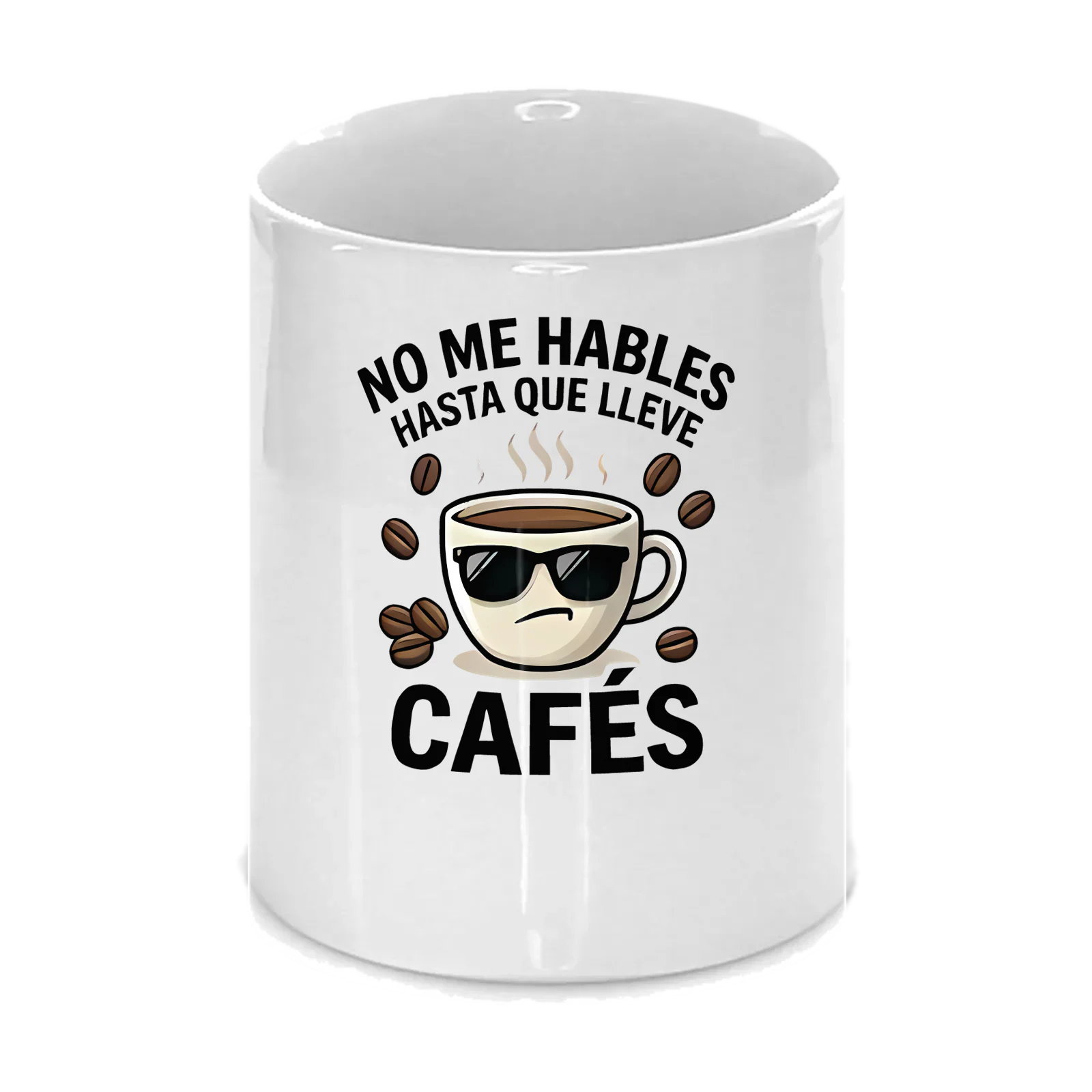 Taza «No me hables hasta que lleve cafés» en blanco