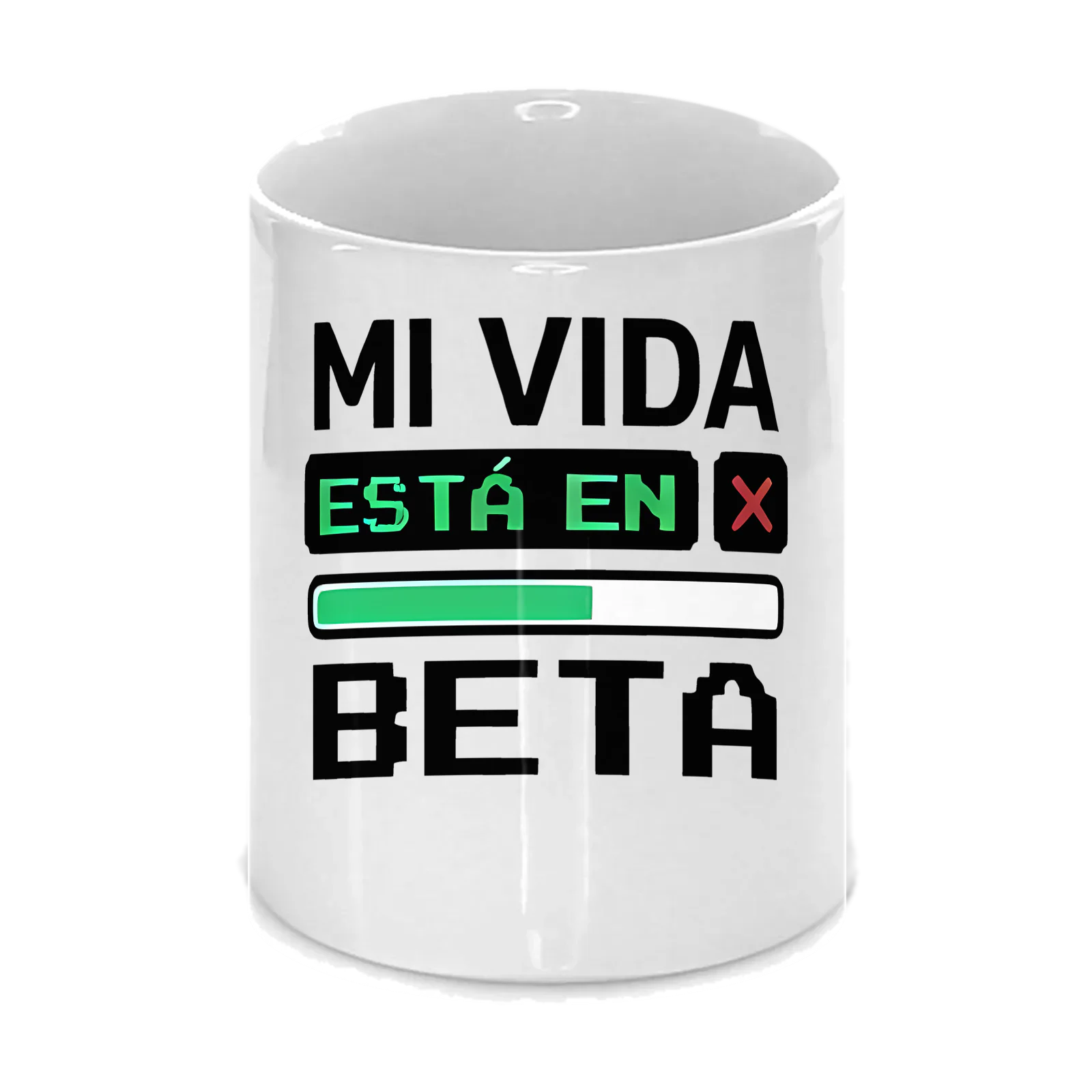 Taza «Mi vida está en beta» en blanco