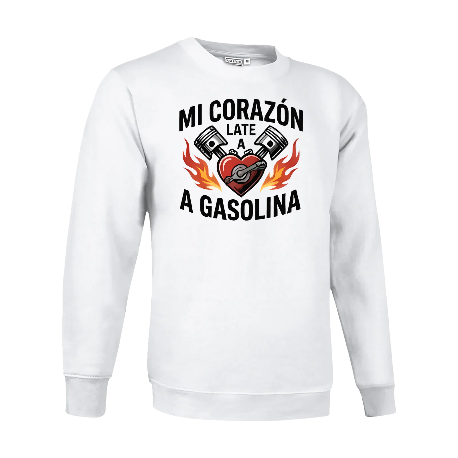 Sudadera «Mi corazón late a gasolina» en blanco