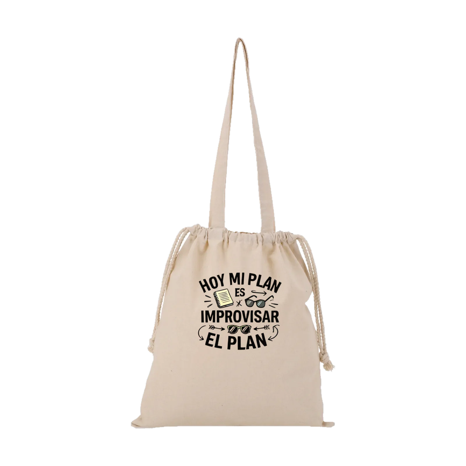 Bolsa «Hoy mi plan es improvisar el plan» en natural